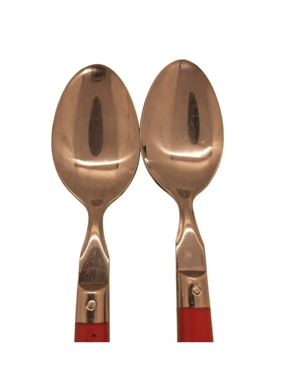 Vintage Stainless Steel 2 Table Spoons With Red Handles Made In Korea